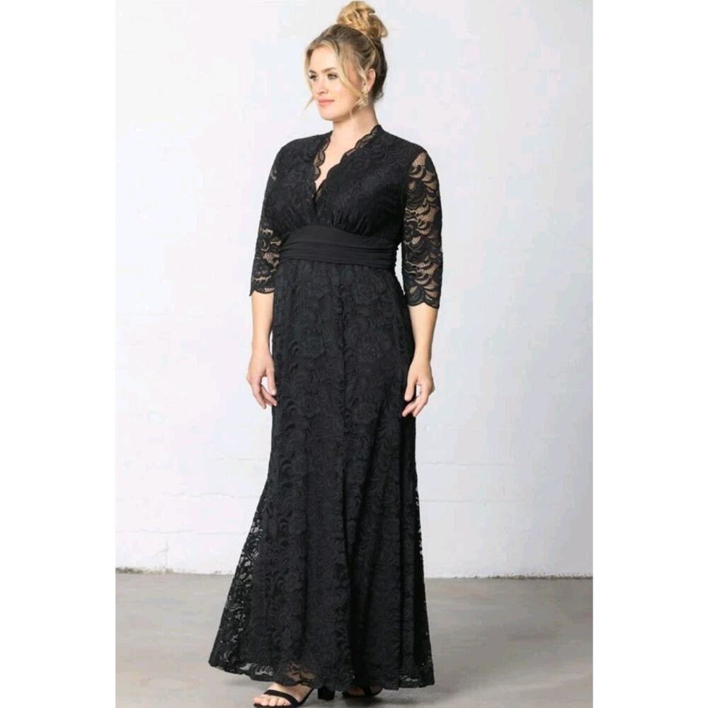 Kiyonna Screen Siren Lace Evening Gown Womens Sz 2X Black Formal Gala Wedding